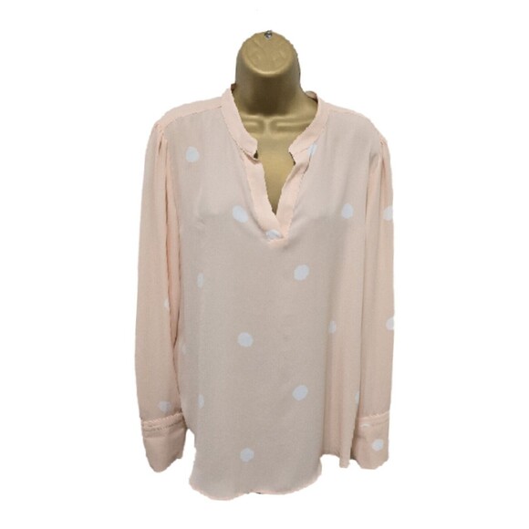 Loft Blouse Womens Large Polka Dot Peach Cream Quiet Luxury Career Office Date - Picture 1 of 7